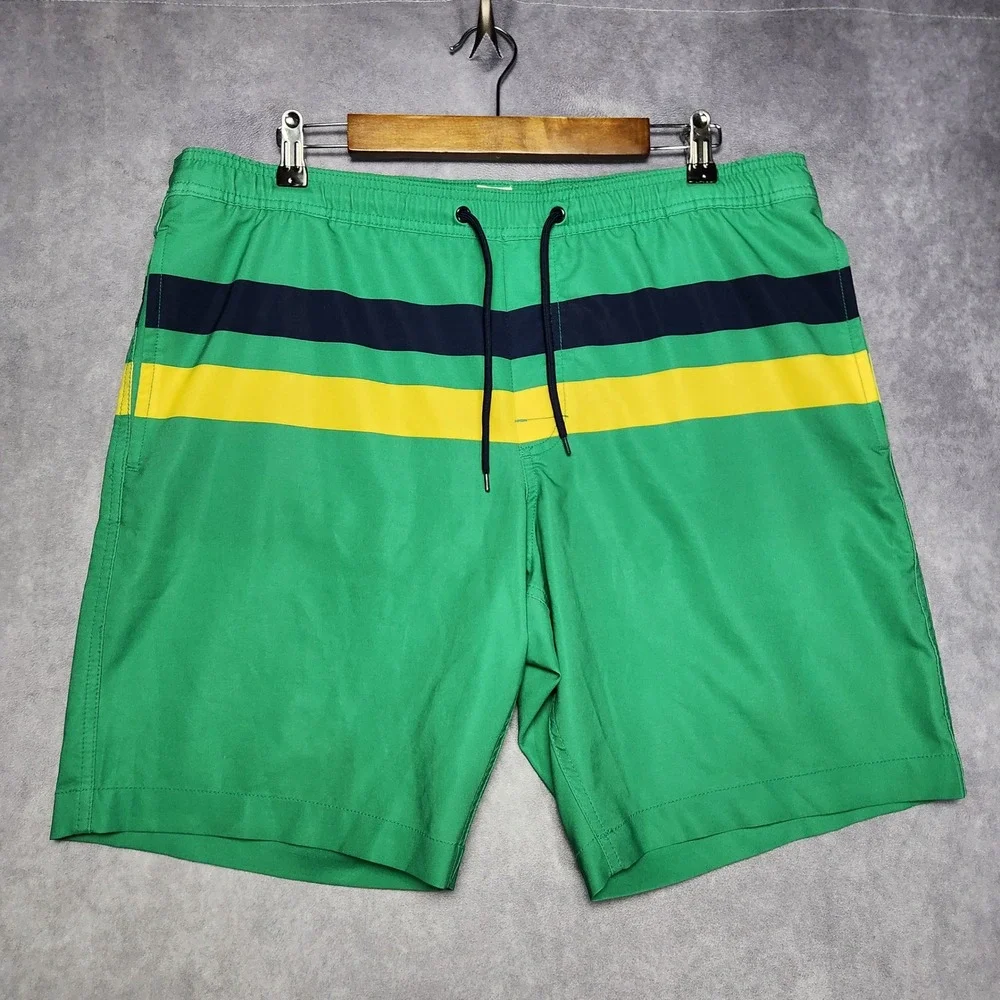 Gap Mens Pool Short Green Striped Swim Trunks Size Large B-6